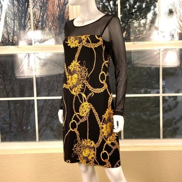 Isaac Mizrahi Black and Gold Shift Dress - Picture 3 of 10